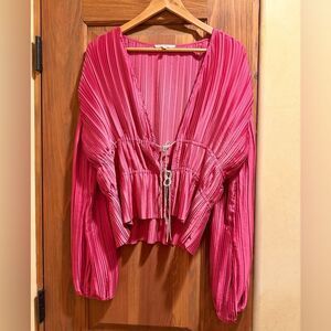 Wayf pink Pleated Drawstring Blouse